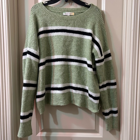 Hazel Moon Sweaters - green, white, and black knit sweater.